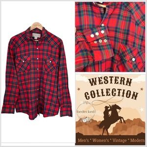 Timber Run western pearl snap shirt red plaid size large